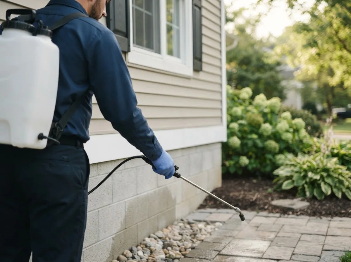 Pest control technician inspecting a home in Arcadia, WI